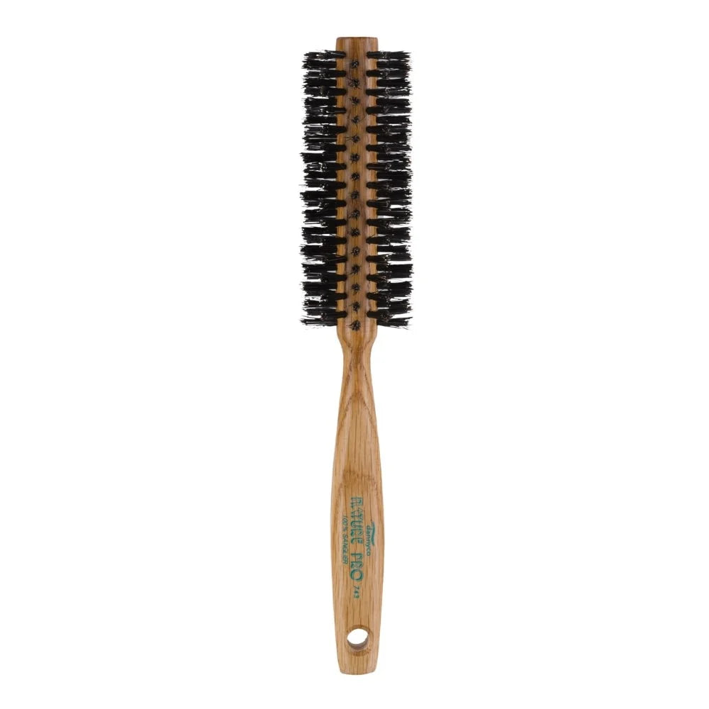 Dannyco Brosse circulaire avec manche en bois de chêne et poils de sanglier naturels - Moyenne
