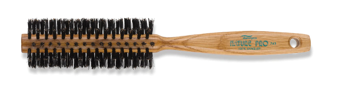 Dannyco Brosse circulaire avec manche en bois de chêne et poils de sanglier naturels - Moyenne