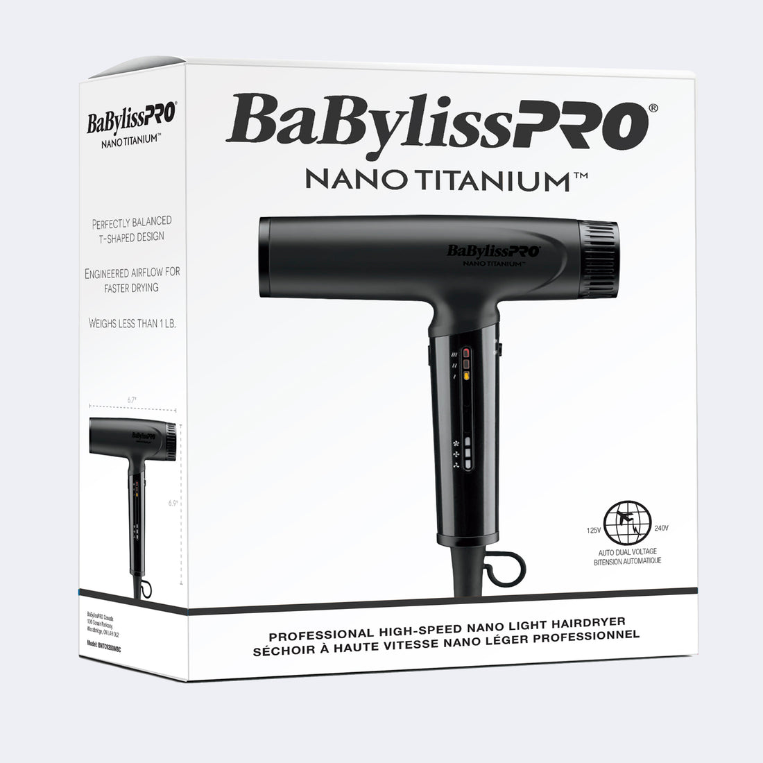 BaBylissPRO® Nano Titanium™ Séchoir à haute vitesse nano léger (Noir Mat)