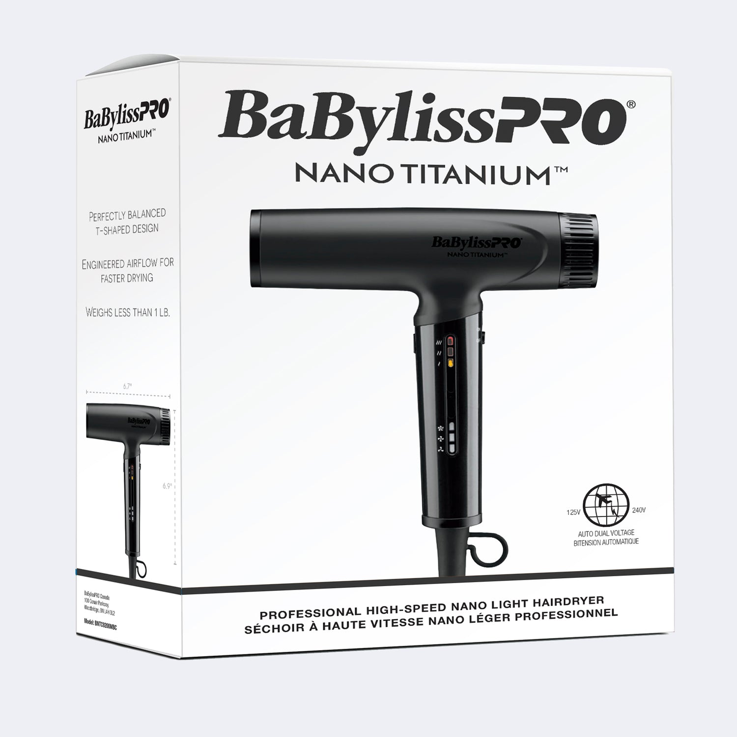 BaBylissPRO® Nano Titanium™ Séchoir à haute vitesse nano léger (Noir Mat)