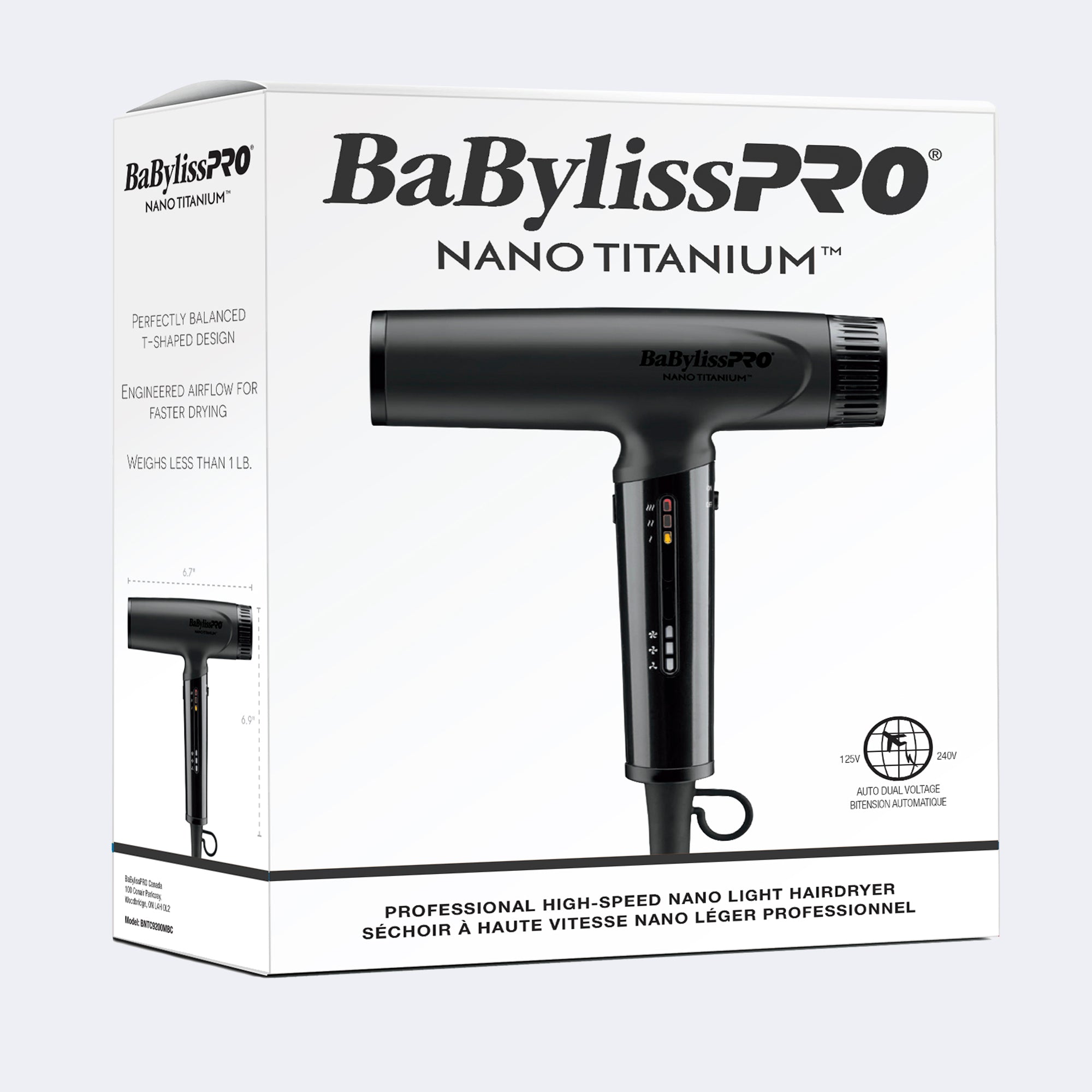 BaBylissPRO® Nano Titanium™ Séchoir à haute vitesse nano léger (Noir Mat)