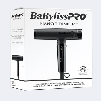 BaBylissPRO® Nano Titanium™ Séchoir à haute vitesse nano léger (Noir Mat)
