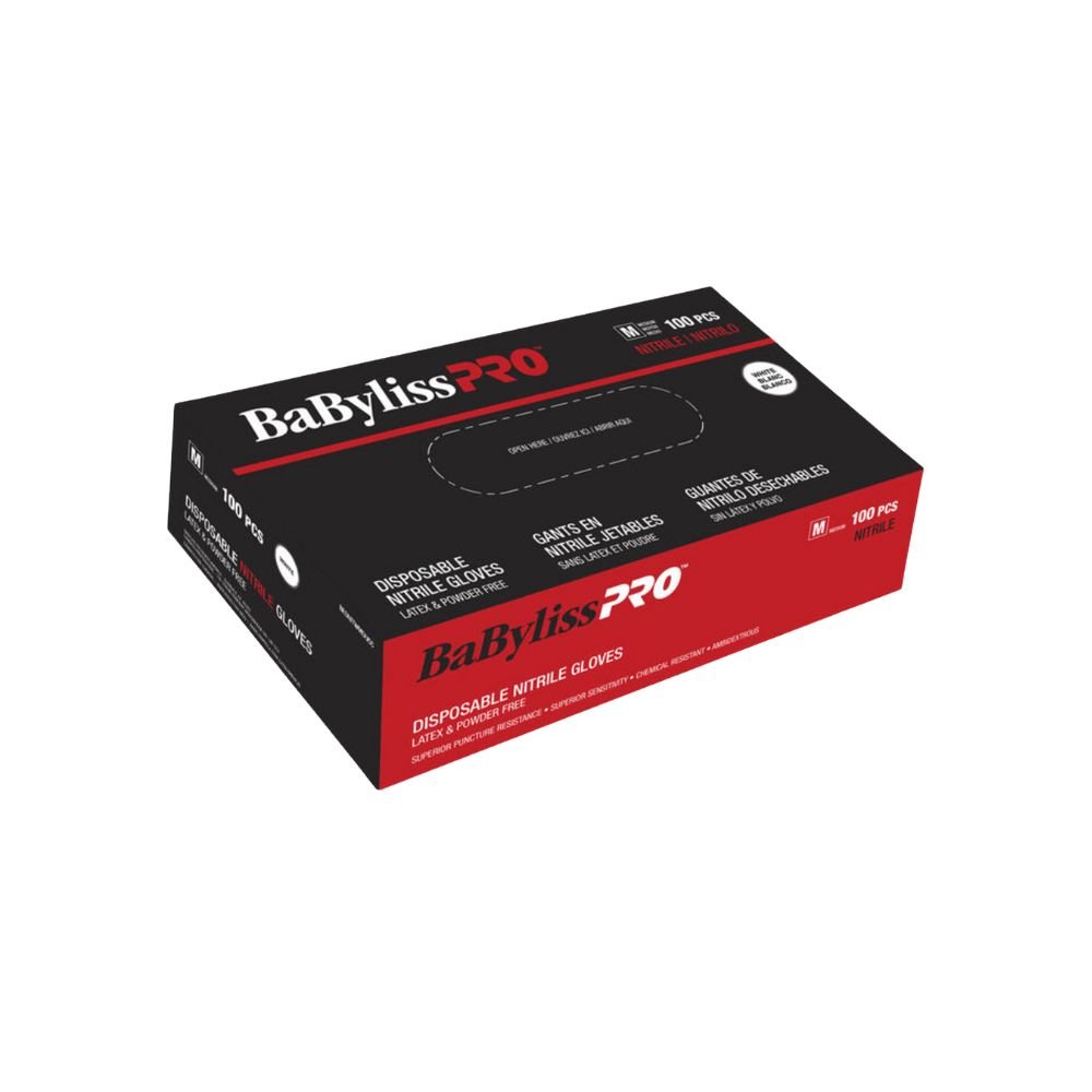 BABYLISSPRO NITRILE GLOVES WHITE MEDIUM BOX/100 - Scentbar
