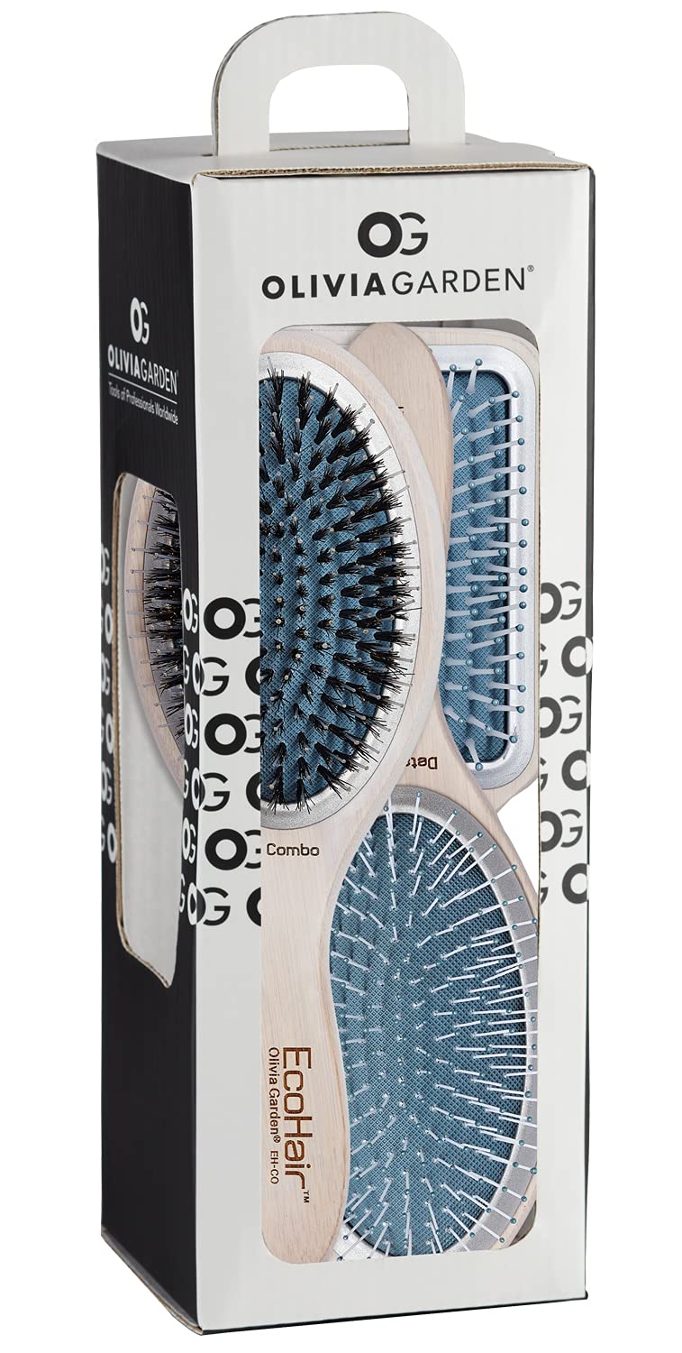 Olivia Garden EcoHair Bamboo Paddle Hair Brush Size:3-pc kit (EHBOX02): EH-DET, EH-CO, EH-PDL - Scentbar