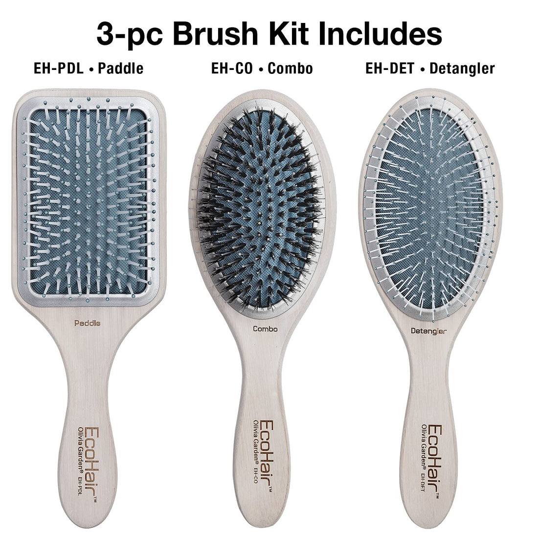Olivia Garden EcoHair Bamboo Paddle Hair Brush Size:3-pc kit (EHBOX02): EH-DET, EH-CO, EH-PDL - Scentbar